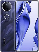 Vivo V50e smartphone in dark blue color, showing the front display with a punch-hole camera and the back panel featuring a large circular camera module with a ring flash below it and Vivo branding at the bottom.