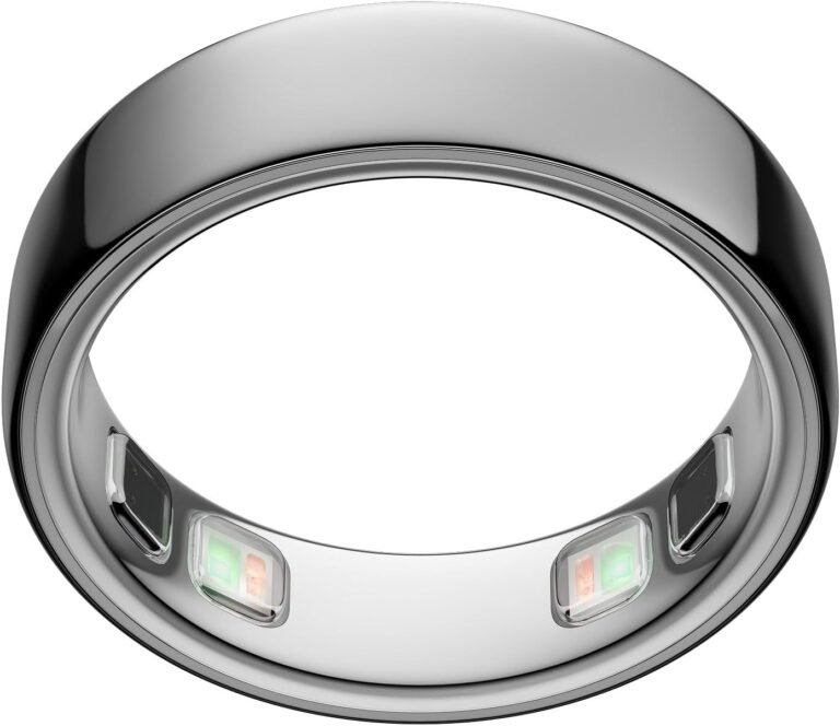 Black smart ring with health-monitoring sensors visible on the inner band.