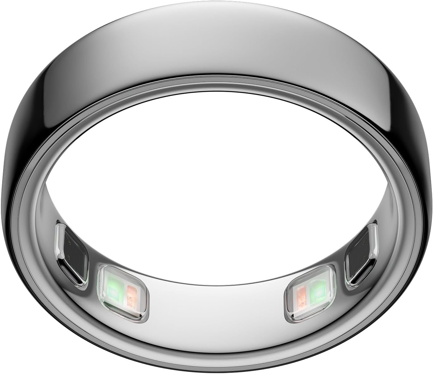 Black smart ring with health-monitoring sensors visible on the inner band.