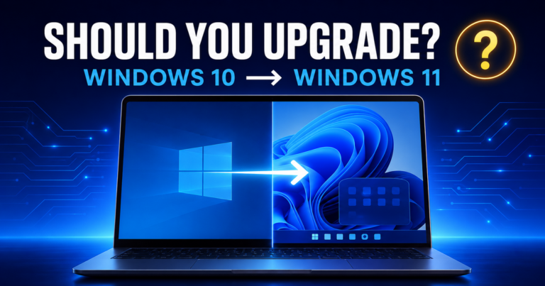 Windows 10 changing to Windows 11 on a laptop with the question “Should you upgrade?”